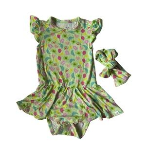 Lucky Charms 6-12 months Bamboo Skirted Bodysuit with Headband bow